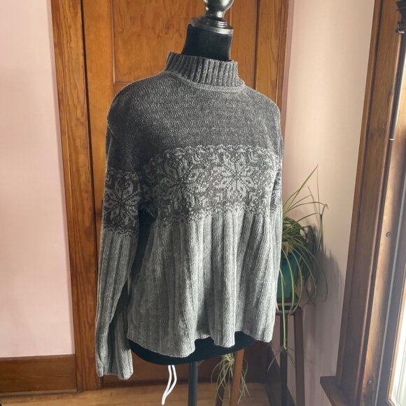 Vintage Fair Isle Chenille Style Sweater Gray Grunge Cottage Grandma Knit Size M - Picture 2 of 11